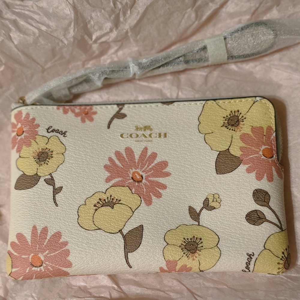 Coach Floral Wristlet in Cream and Yellow
